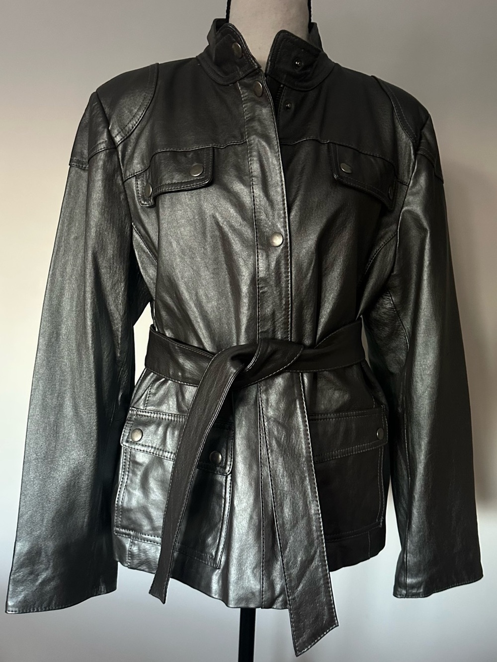 Guillaume Silver tone /Charcoal  Grey tone Genuine Leather Utility Jacket Coat